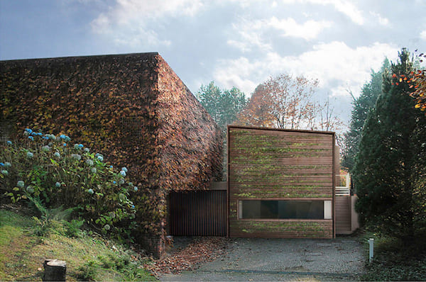 Progetto atelier in legno, ampliamento di un edificio preesistente, vista dal fronte nord