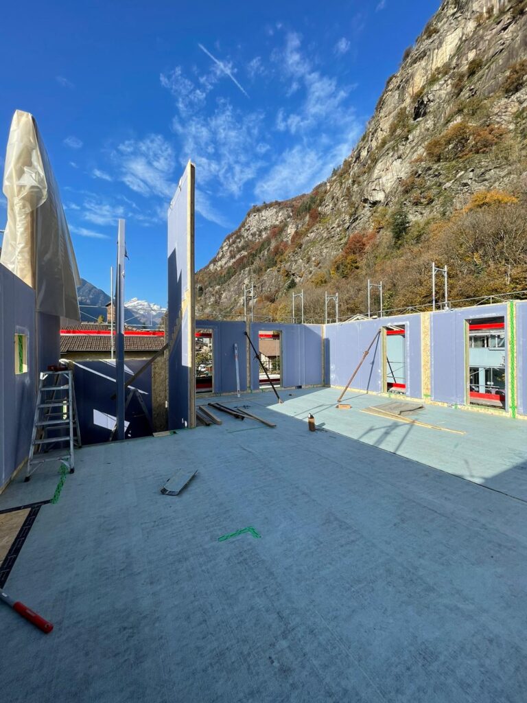 cantiere bioedilizia per appartamenti in legno in canton ticino