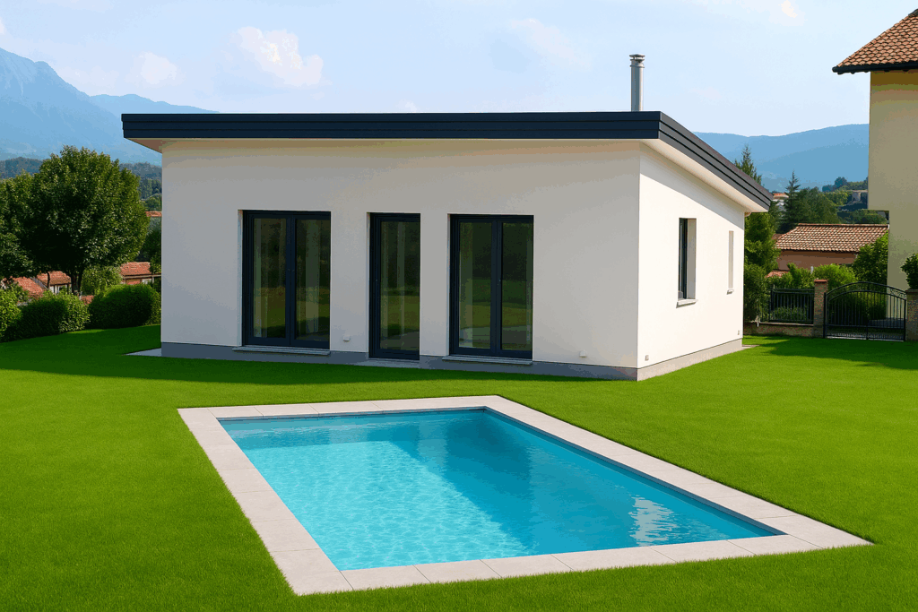 Dependance in legno canton ticino con piscina